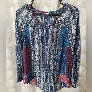 Bohemian Blue and Red Patterned Women's Top